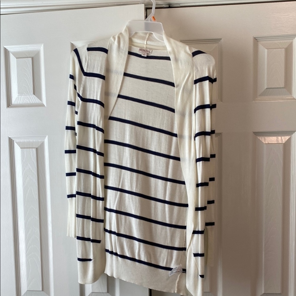 Merona White and Black Striped Cardigan Sweater